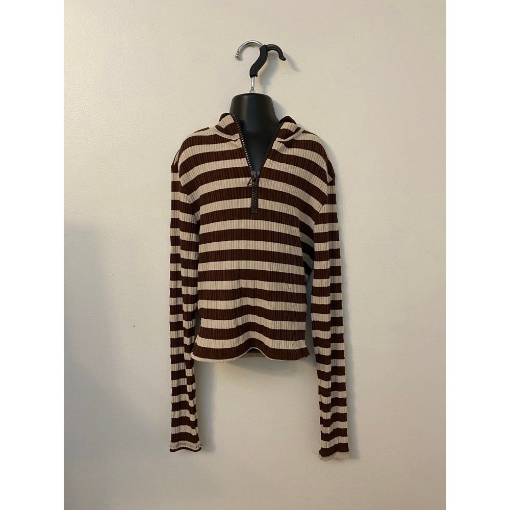 Vintage 1990s Hot Kiss Quarter Zip Long Sleeve Striped Shirt